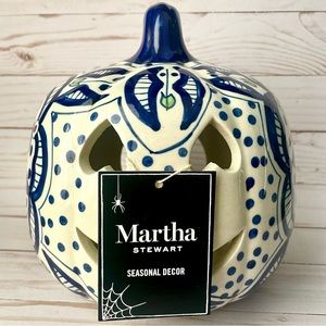 Martha Stewart Ceramic Pumpkin - Floral Navy Blue Pattern